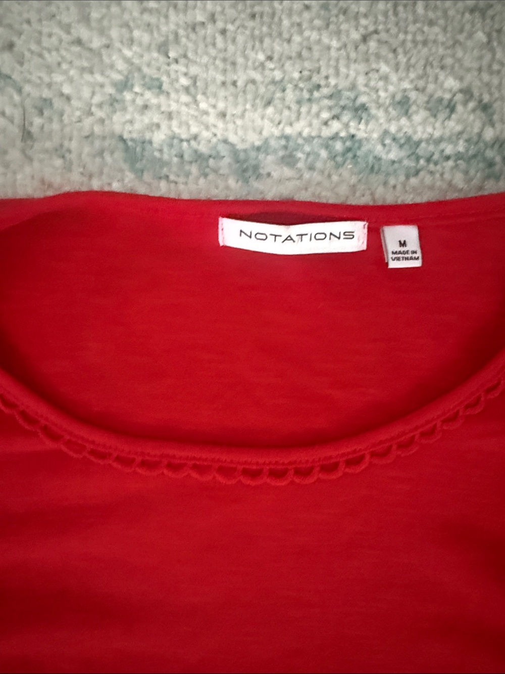 NOTATIONS Bright Red Eyelet Sleeve Short Sleeve Tee - Picture 2 of 3